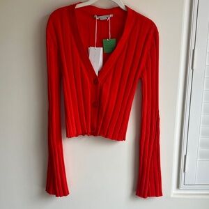 STELLA MCCARTNEY Bright Red Ribbed Cotton L/S Cardigan w/ Buttons Size 42 NWT